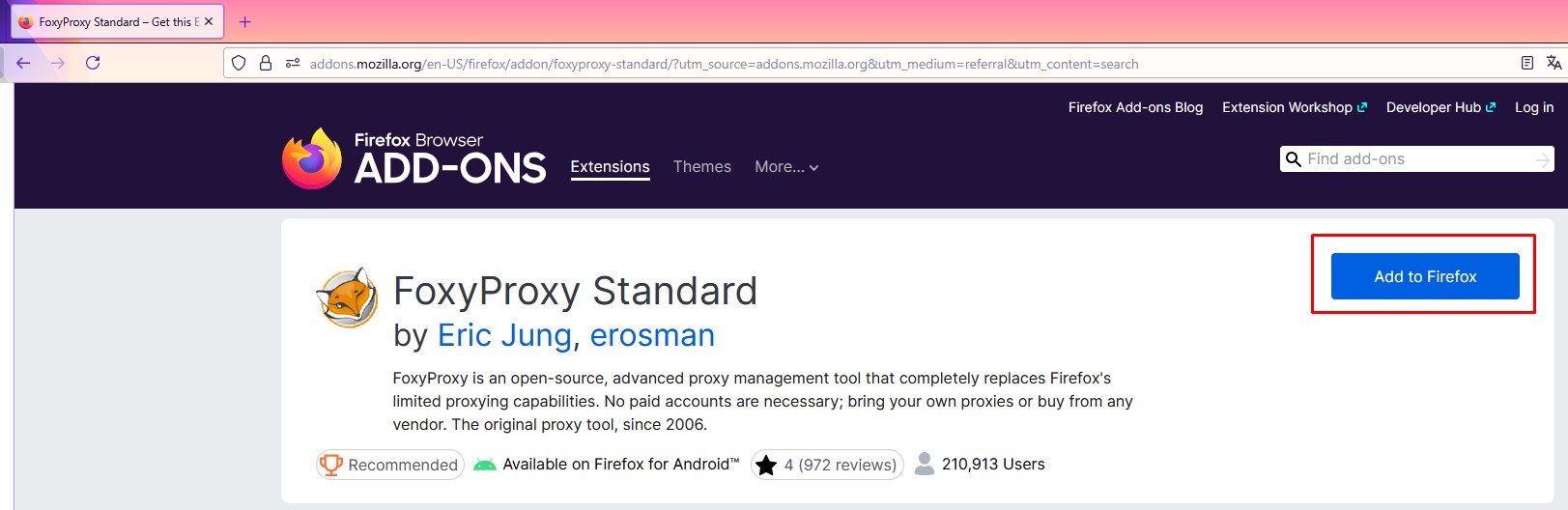 Add FoxyProxy Standard to Firefox
