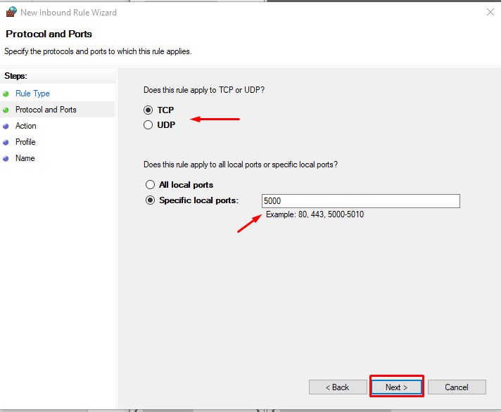 open Port in Windows